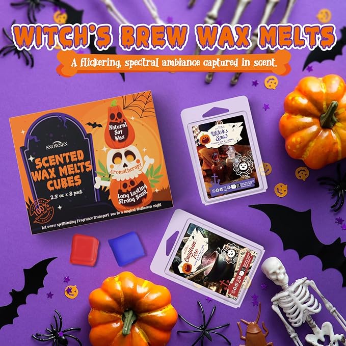 Halloween Scented Wax Melts, 8 Pack Soy Wax Cubes for Wax Warmer, Strong Fragrance Tarts - Candy Corn, Spice Cider, Cinnamon Sugar, Roasted Marshmallows and More, Candle Wax Melts Gift Set