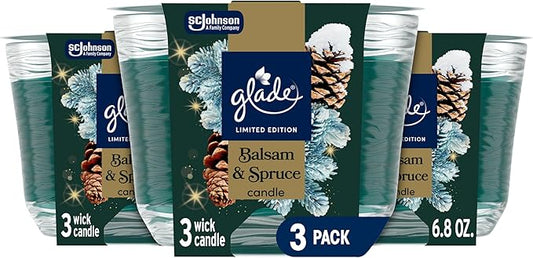 Glade 3-Wick Scented Candle Jar, Balsam & Spruce, Air Freshener Infused with Essential Oils, 6.8 Oz, 3 Count