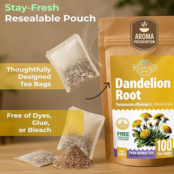 100 Bags Dandelion Root Tea Dandelion Tea Herbal (Taraxacum Officinale) - 100 Count 1.5g Bags Dried Herb Raíz De Diente De León