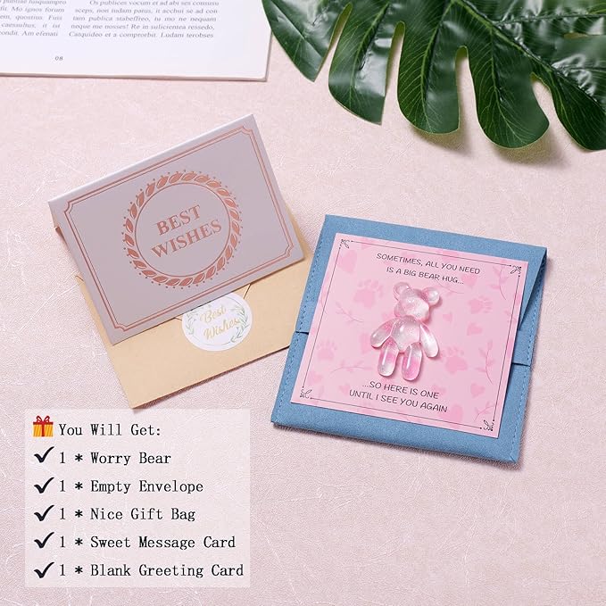 Pocket Bear Hug, Anxiety Relief Gifts for Women Men, Mental Health Positivity Gifts, Thinking of You Gift, Emotional Support Gift, Comforting Present for Son Daughter Back to School, Light Pink