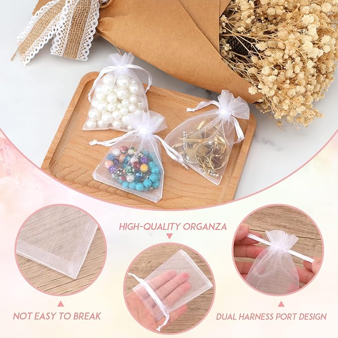 100pcs Organza Gift Bags White Small Jewelry Pouches Wedding Jewelry Bag 2x3 Inch Favour bags Lavender Bag for Wedding Birthday Party Christmas Candy Mesh Bags