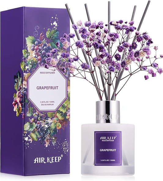 Airkeep Reed Diffuser Set,3.38 fl oz (100 ml) - Grapefruit Lemon Oil Diffusers with 8 Reed Sticks,Home Fragrance Reed Diffuser for Bathroom Shelf Decor