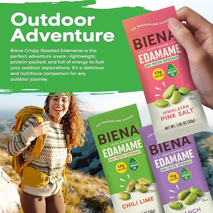 Biena Crispy Roasted Edamame Beans Snack – High Protein Low Carb Snack for Adults & Kids, 12g-13g Protein per Serving - Made w/Avocado Oil – Vegan, Gluten-Free – 18-Pack 1.05oz Variety Pack
