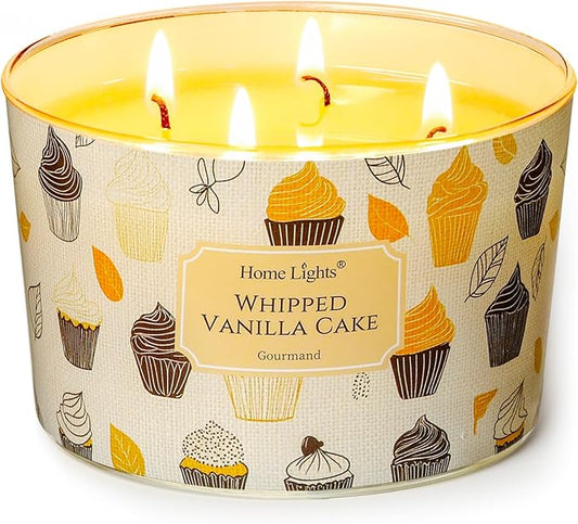 HomeLights Scented Candles for Women & Men, 18oz Candle Jars Aromatherapy 4-Wick Candle, Ideal for Rustic Modern Home Decor and Gifts, Whipped Vanilla Cake