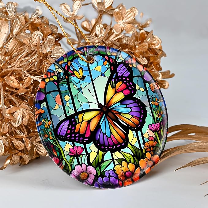 Colorful Ceramic Butterfly Christmas Ornaments - Butterfly Lovers' Gift, Christmas Decor & Tree Ornaments