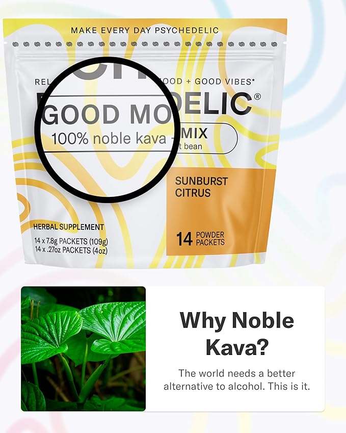 Calming Kava Drink Mix - Kava kava flavored drink mix - Easy Open Single-Serving - Flavored Kava - Mucuna Pruriens - Stevia - Adaptogen Mocktails - 14 Sticks - Sunburst Citrus