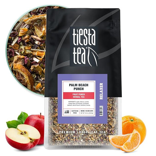 Tiesta Tea - Palm Beach Punch, Loose Leaf, Fruit Punch Herbal Tea, Caffeine-Free Tropical Blend with Apple and Orange, Brews Hot or Iced, 16oz Resealable Bulk Pouch, Up to 200 Cups
