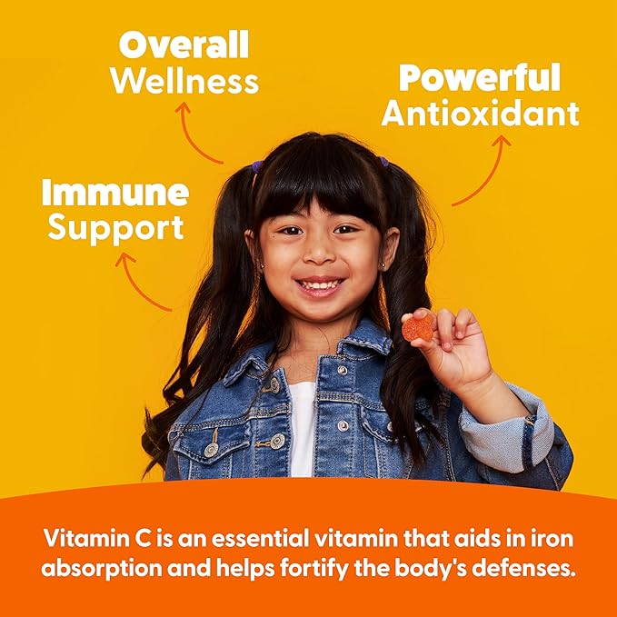 Kids Vitamin C Gummies Chewable for Immune Defense | Plant-Based, Gluten Free | Vegan | 250 mg per Serving | 90 Gummies | Vitamins for Kids by Feel Great Vitamin Co.