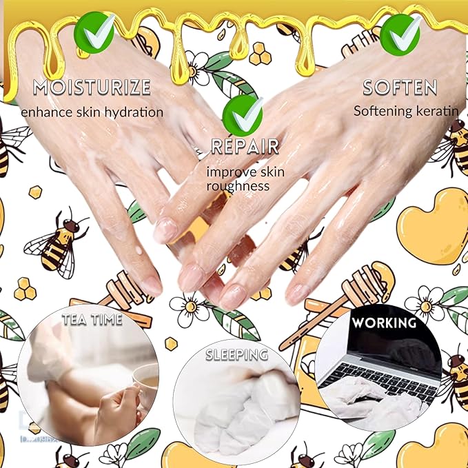 Elitzia Foot Mask Hand Mask Hydrating Honey Almond Extract Moisturizing 5 Pairs Gloves 5 Pairs Socks Masks Intensive Repairing Softening Masks Women Spa Dry Cracked Skin Care ETWHF