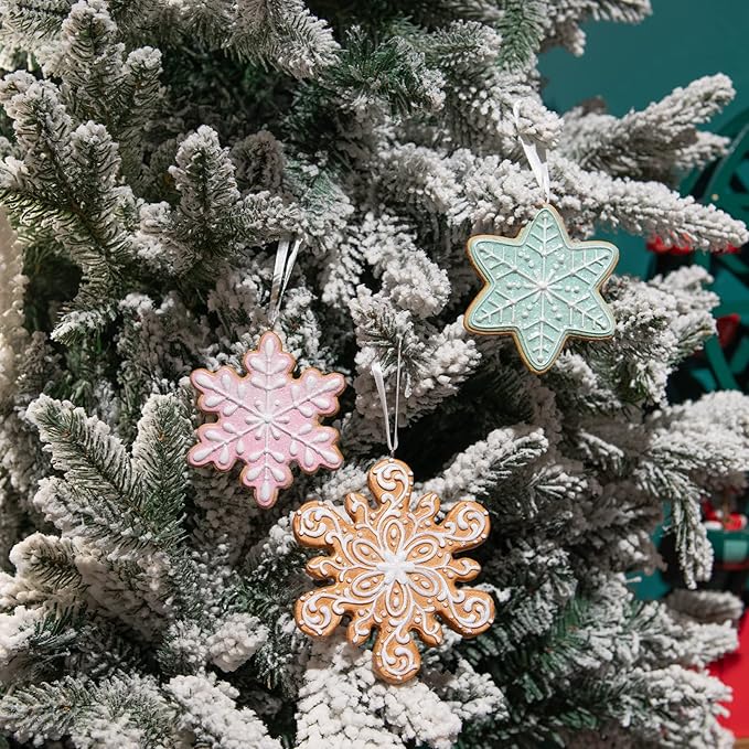 Braxio Gingerbread Snowflake Ornaments - Christmas Figurine Ornaments Decorative Hanging Ornaments for Christmas Tree Set of 3