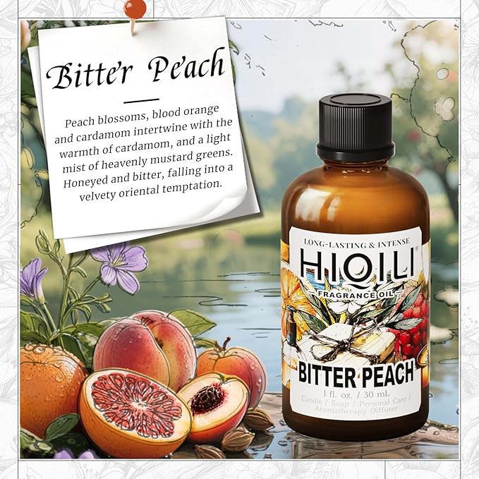HIQILI Bitter Peach Fragrance Oil - for Candle, Soap & Sachets Bag Making, Inspired by T-F.rd Bitter-P.ch, for Home Diffuser, Add to Air Fresheners Spray - 1 Fl Oz