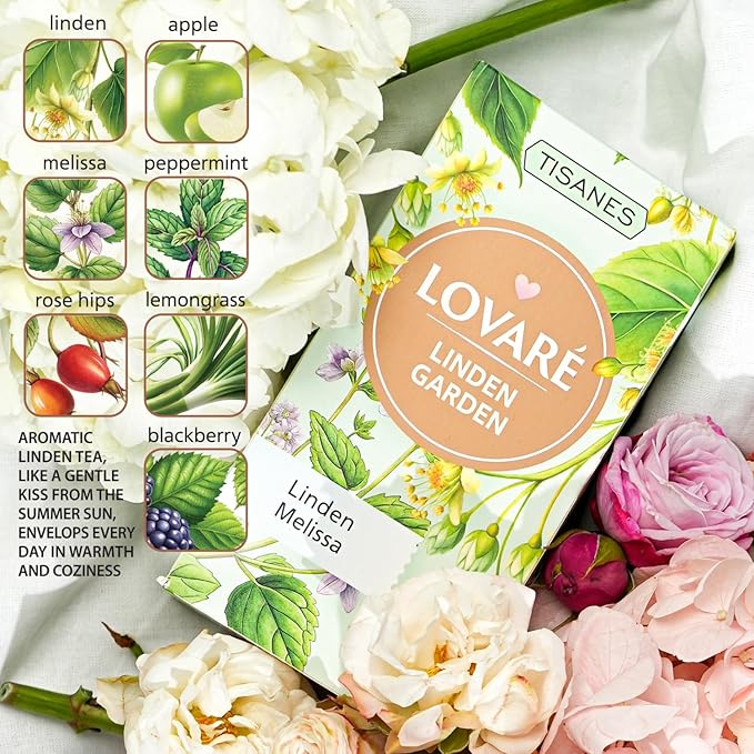 LOVARE Linden Garden Herbal Tea – Aromatic Blend with Linden, Fruits & Berries – Caffeine-Free, Light & Flavorful – 24 Tea Bags (1.5g Each) (LINDEN GARDEN)