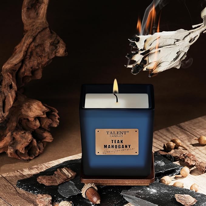 Deluxe Noble Scented Candles, Soy Candles for Home Scented, 7.05oz, Aromatherapy Candles with Lid, Teak Mahogany