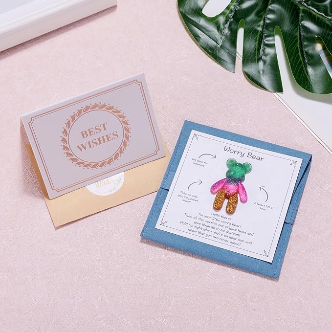 Pocket Bear Hug, Anxiety Relief Gifts, Mental Health Positivity Gift for Anxious Friend, Autism Fidget Gifts for Teen, Surgery Worry Gift, Thoughtful present for School Anxiety, Green Gold
