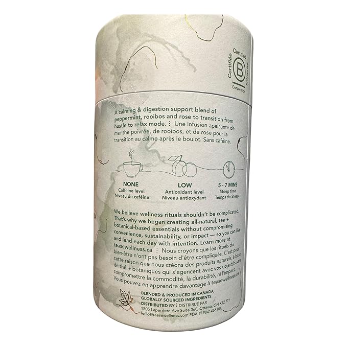 Tease Tea Organic Peppermint Tea - Midnight Mint Digestive Health Herbal Drink, Stomach Relief Caffeine Free Drink Made with Peppermint, Spearmint, and Peach For Calming and Soothing Blend