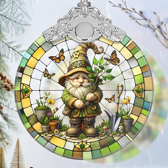 Charming Gnome Stained Glass Orament - Christmas Ornament - Christmas Decorations for Tree - Holiday Present ldeas - Gift Exchange