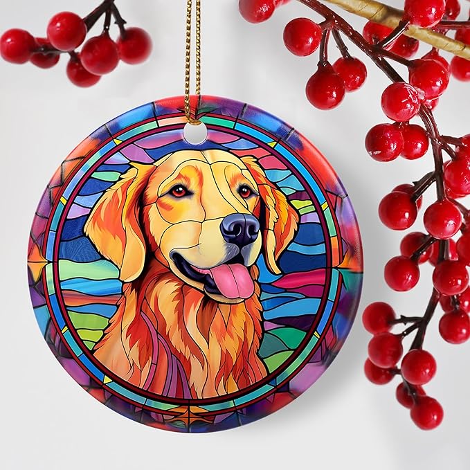 Golden Retriever Ornament Christmas, 2.8" Ceramic Christmas Decoration, Dog Christmas Tree Ornament, Holiday Ornament Gift, Golden Retriever Themed Gifts, Christmas Keepsake Ideas