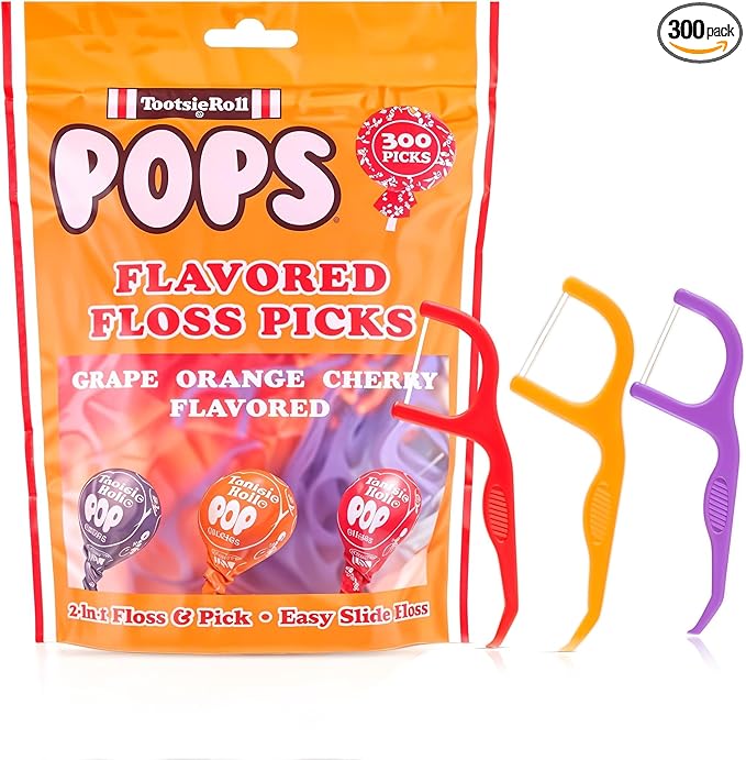 Flavored Floss Picks, 300 Count, Dental Floss Picks for Teeth with Fun Fruit Flavors, Flosser Picks for Adults and Children, | Grape, Orange & Cherry Flavor