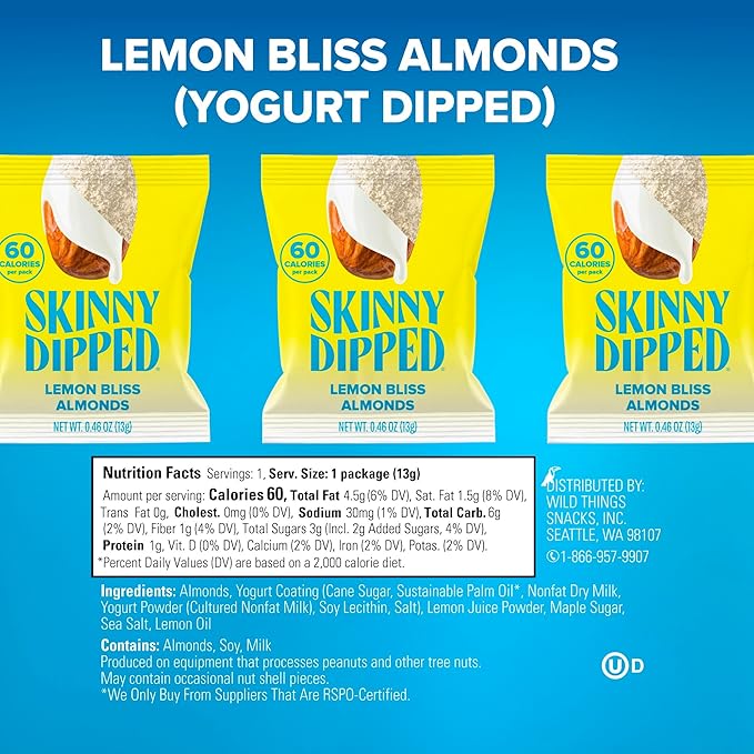 SkinnyDipped Snack Attack Minis Almond Variety Pack, Healthy Snack, Plant Protein, Gluten Free, 0.46 oz Mini Bags, Pack of 25