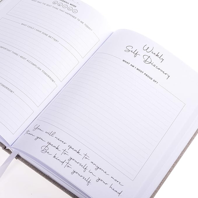 Graphique Self-Care Journal - Positive Mind - 256 Pages - Weekly Quote & Daily Fill in Interiors - Hardbound Fabric Cover - Ribbon Marker (6" x 8")