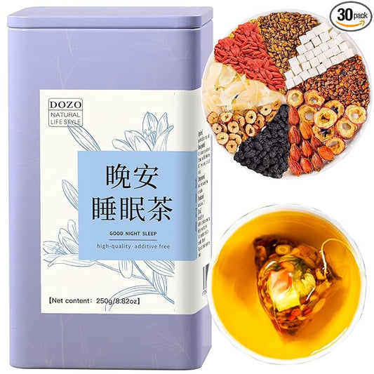 DOZO Good Night Sleep Tea sleepytime tea Poria Cocos Sour Jujube Kernel Tea 8.8oz/250g(30bags) Jujube Goji Berry Gardenia Combined Herbal Tea Soothe the nerves and help sleep wellness 酸枣仁茯苓百合 安神助眠 晚安睡眠茶