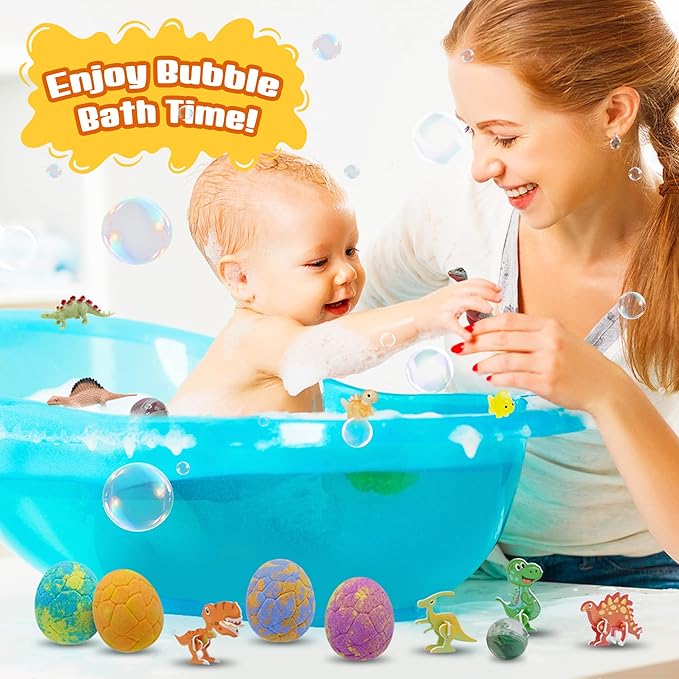 Bath Bombs for Kids with Surprise Toys Inside - 20 Dinosaur Bath Bombs Easter Eggs Gifts, Bubble Bath Fizzers, Kids Bubble Bath with 24pcs Dinosaur Puzzles and 2pcs Car, Boys Easter Basket Stuffers