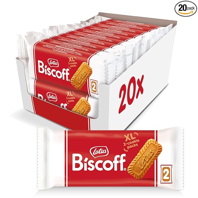Lotus Biscoff Cookies, Caramelized Biscuit Cookie Snack, Dispenser Box (20 sleeves of 2 extra large cookies) Vegan, 0.9 Ounce (Pack of 20)