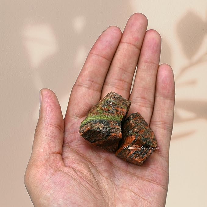 Amazing Gemstone Unakite Raw Crystals and Healing Stones, Natural Rocks for Tumbling and DIY Raw Stones and Crystals (5 Pieces)