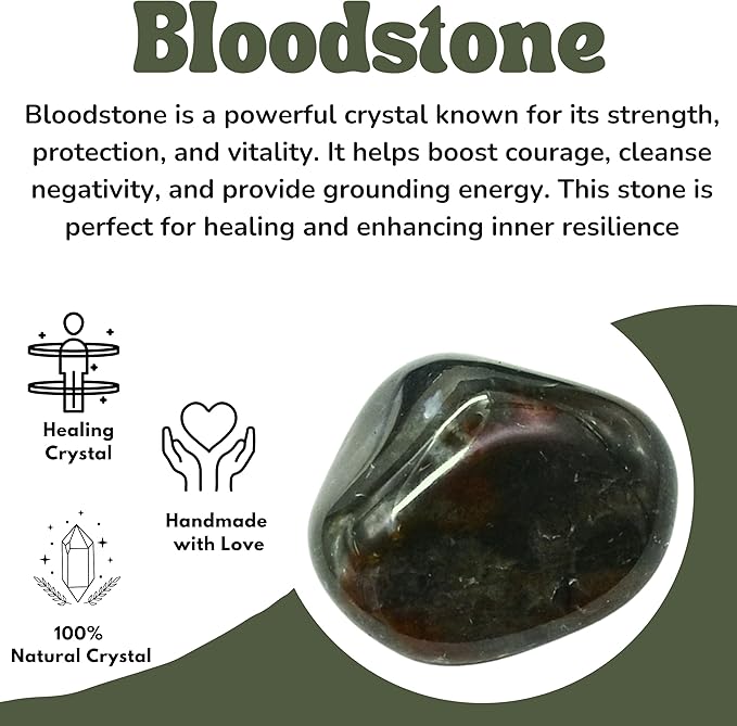 Amazing Gemstone Bloodstone Crystals & Healing Stones Tumbled - 1 oz Bloodstone Stone Gem Stones, Natural Healing Energy Balance, Stress Relief - Premium Polished Gems Rocks for Meditation & Wellness