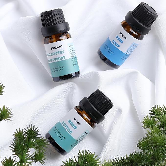 Essential Oils Set, Clean Scents Fragrance Oil Essential Oils for Diffuser Aromatherapy - Fresh Linen, Extra Clean, Warm Cotton, Soft Powder, Pure Soap, Eucalyptus Peppermint, 6x10ml