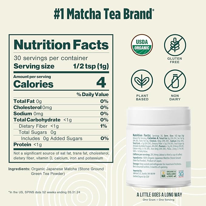 Jade Leaf Matcha Organic Ceremonial Grade Green Tea Powder - Barista Edition For Cafe Quality Tea & Lattes - Authentic Japanese Origin (1.06 Ounce Tub)
