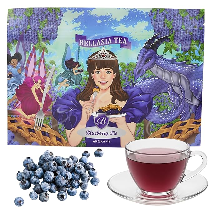 Bellasia Tea Blueberry Pie for Kids Using Real Fruit Pieces - Caffeine Free Herbal Tea Blend with Real Ingredients & Balanced Flavor- Add Loose Leaf Tea to Your Child’s Routine for A Fun & Tasty Drink