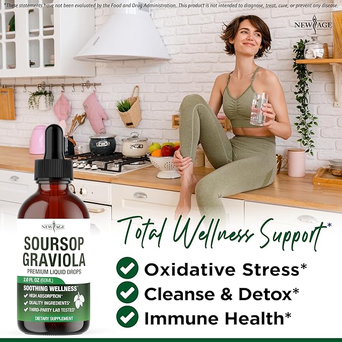 NEW AGE Soursop Drops - Soursop Bitters Liquid with Soursop Fruit and Leaves, Elderberry, Vitamin C and Olive Leaf - Multimineral & Vitamins Superfood - 2 oz