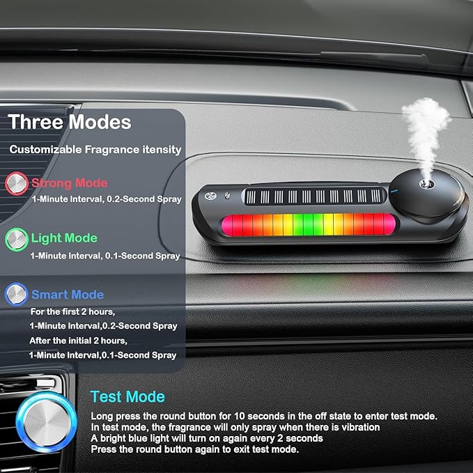 Solar Smart Car Air Freshener, Car Air Freshener Diffuser with Auto On/Off, Aluminum Alloy Body,3 Adjustable Concentration, No Oil Leakage, Built-in Battery, Ambient Light, Natural Fragrance