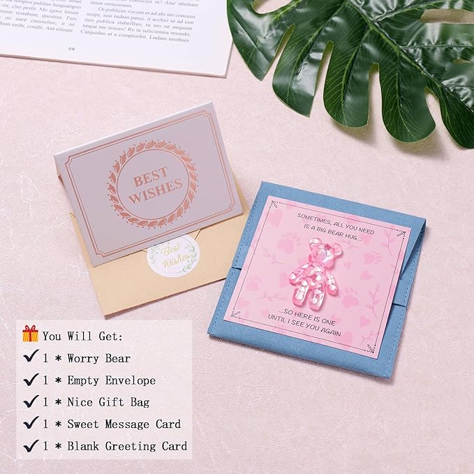 Pocket Bear Hug, Anxiety Relief Gifts for Women Men, Mental Health Positivity Gifts, Thinking of You Gift, Emotional Support Gift, Comforting Present for Son Daughter Back to School, Pink