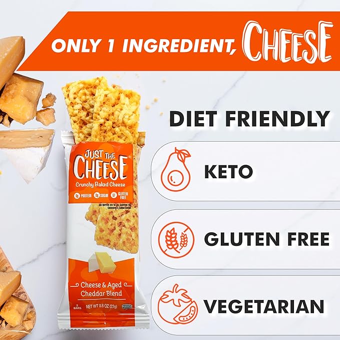 Just the Cheese Cheese Crisps | High Protein Baked Keto Snack | Made with 100% Real Cheese | Gluten Free | Low Carb Lifestyle | CHEESE & AGED CHEDDAR BLEND, 0.8 Ounces (Pack of 10)