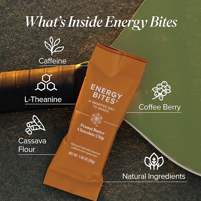 Isagenix Energy Bites - Healthy High-Protein Bars for Energy Support - Gluten-Free & Soy Free - Non-GMO & Vegan - Includes 65 mg of Green Tea Caffeine - Peanut Butter Chocolate Chip, 10 Count