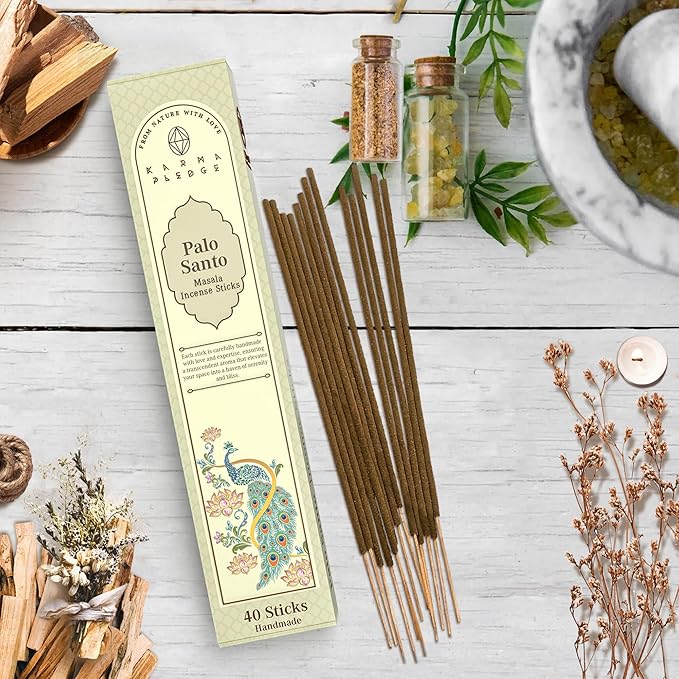 KARMAPLEDGE Palo Santo Masala Incense Sticks, Organic Hand Rolled Incense, Natural Herbs & Aromatic Ingredients, Contain 40 Sticks Inside, Burn Time 45-60 Min, Spiritual Gift, Incense by Karma Pledge