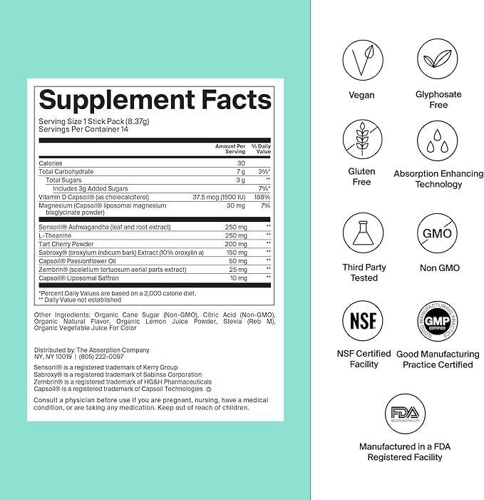 Calm Drink Mix - Relaxation Aid with Magnesium, Ashwagandha, L-Theanine, & Vitamin D - Supports Cortisol Regulation and Mood for Men & Women - Watermelon Lemonade Flavor 28 Sticks
