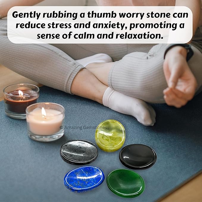 Amazing Gemstone Pack of 11 Worry Stones Bulk Set - Premium Wholesale Bulk Crystals Healing Stones for Anxiety, Stress, Calm Stripe Meditation