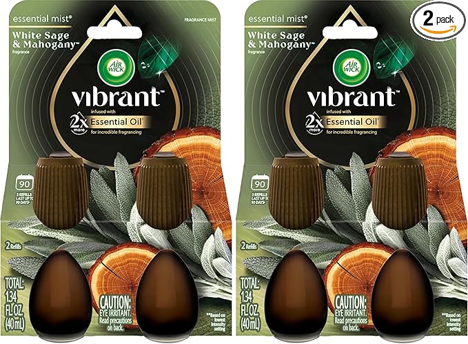 AIR WICK Essential Mist Twin Refill – White Sage & Mahogany (2x.67) oz. (Pack of 2)