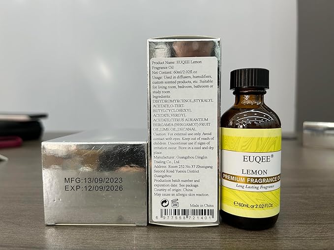 EUQEE Lemon Fragrance Oi Premium Essential Oil with Glass Dropper for Diffuser, DIY Bath Bombs, Candle Making - 2.02 Fl oz/ 60ML