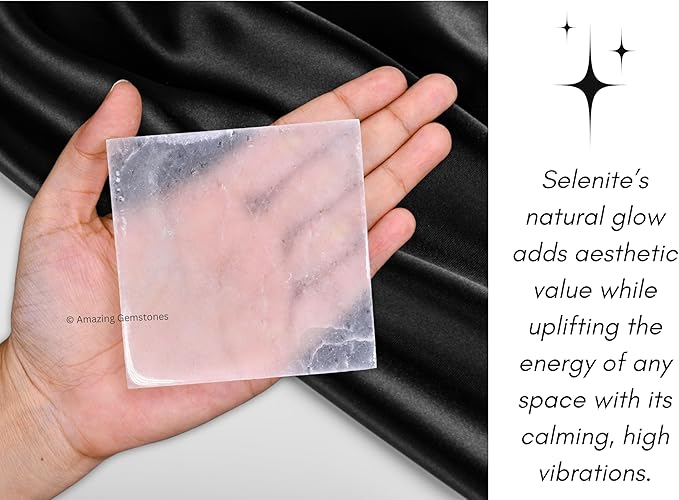 Amazing Gemstone Selenite Crystal Charging Plate For Crystals And Healing Stones, 3" Selenite Crystal Plate Coaster For Home, Office Table Decor (Selenite Square)