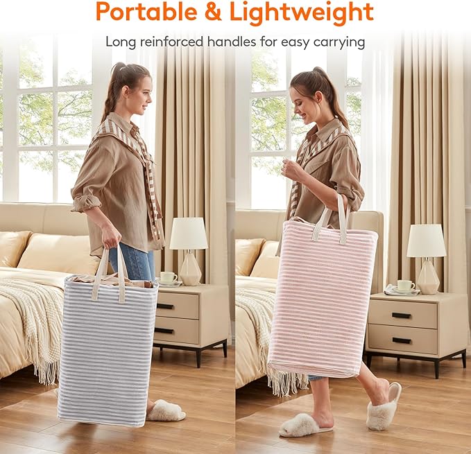 Lifewit 2 Pack Laundry Hamper Large Collapsible Laundry Basket, Freestanding Waterproof Cloth Hamper with Easy Carry Handles in Laundry Room Bedroom Bathroom Dorm for Adult, Gray&Pink, 2 x 80L