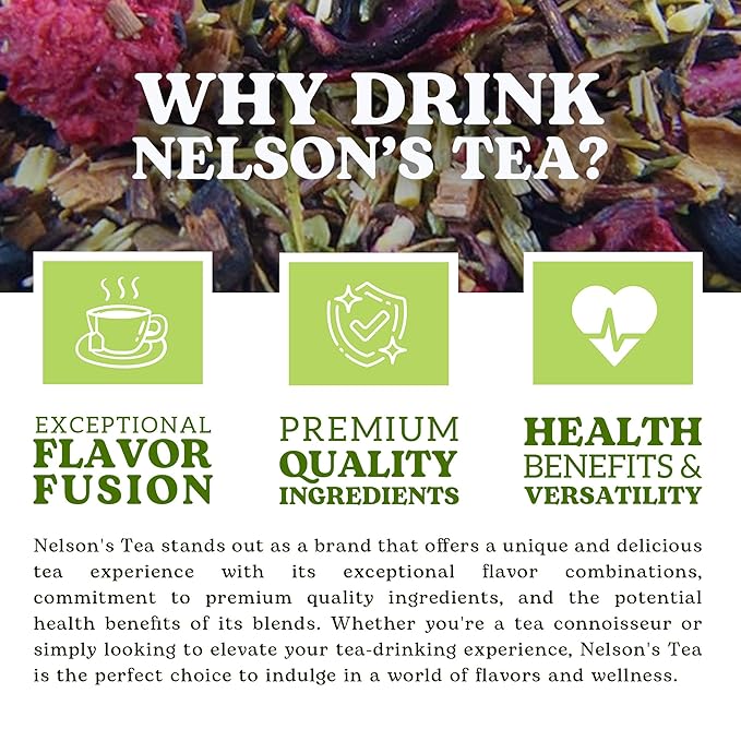 Nelson's Tea Raspberry Hibiscus Tea - Caffeine Free, Cut & Sifted Green Rooibos, Honeybush, Dried Raspberries, Acai, and Pomegranate Loose Leaf (4 oz)