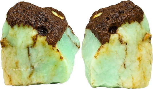 Amazing Gemstone Chrysoprase Raw Crystals and Healing Stones, Natural Rocks for Tumbling - DIY Raw Stones and Crystals, 2 Pieces