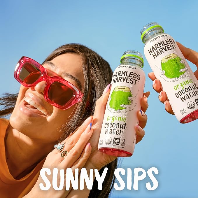 Harmless Harvest Organic Coconut Water 10 Fl Oz, 24 Pack – Natural Electrolyte Hydration Drink, No Sugar Added, Original Coconut Water, Non-GMO & Fair for Life Certified