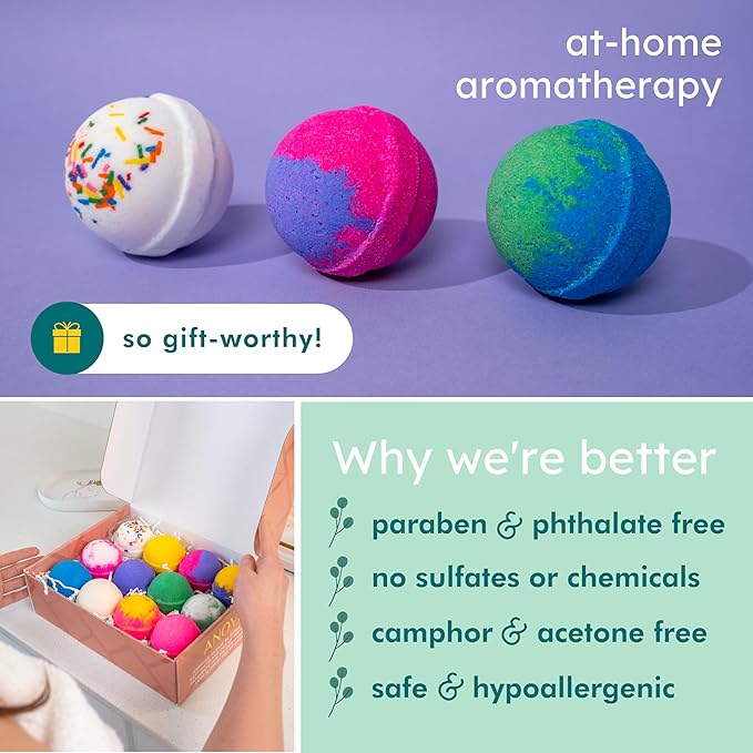 Anovina Bath Bombs for Women & Men – Natural, Non-Toxic & Organic Bath Bomb Gift Set – Relaxing Spa Fizzies for Sensitive Skin – Handmade Bath Bombs Set for Adults, Kids & Holiday Gifts