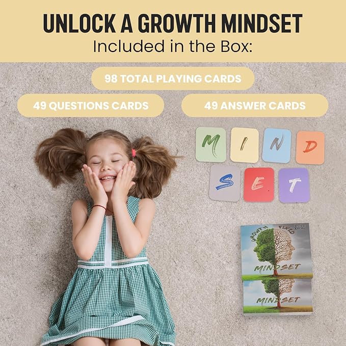 Thought-Spot Growth/Fixed Mindset Card Game: Cultivates Coping & Social Skills; Develops Resilience; Reduces Meltdowns/Stress; Affirmation Cards; Autism-Friendly; Mindfulness; CBT; 98 Cards, Ages 8+