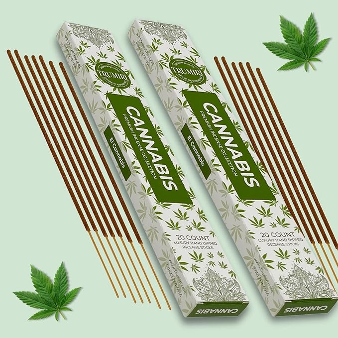 Cannabis Scented Incense Sticks - Total 40 Insence-Sticks - Dual Pack of 20 Insense - Inciensos - Inscents - Natural Non Toxic Ingredients - Incents - Incence - Inscense - Insents